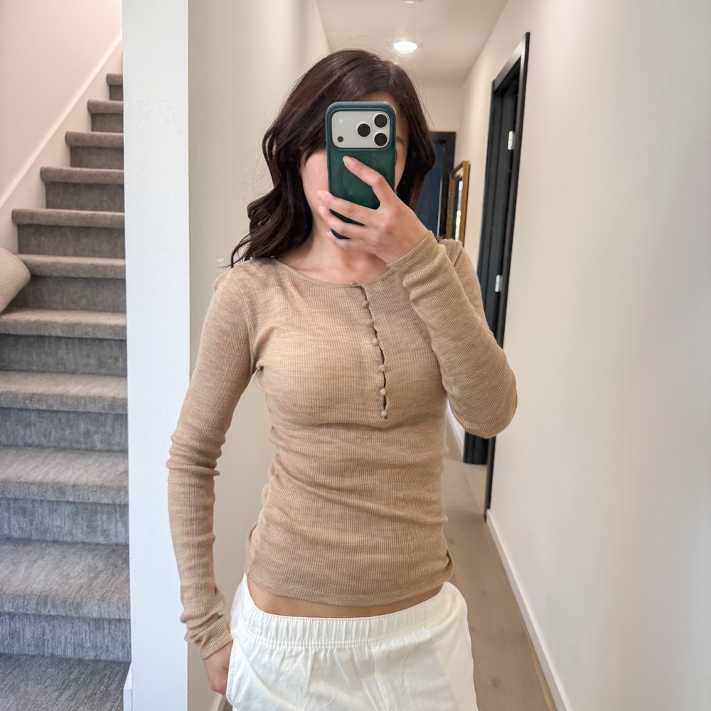 Vince Sheer Merino Wool Blend Boho Old Money Long Sleeve TShirt Tank XS
